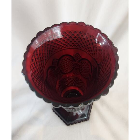 Avon 1876 Cape Cod Ruby Red Vase 8.25” – Diamond Point Pedestal Vase - Picture 3 of 6